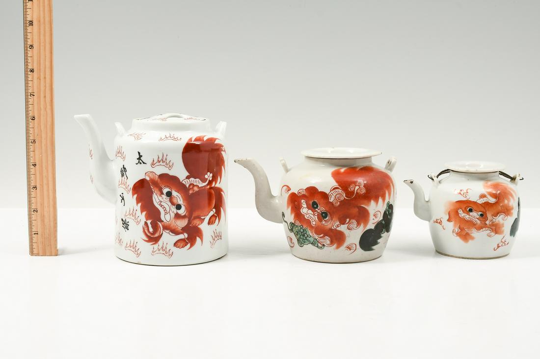 3 CHINESE IRON RED FOO DOG TEAPOTS (1 of 13)