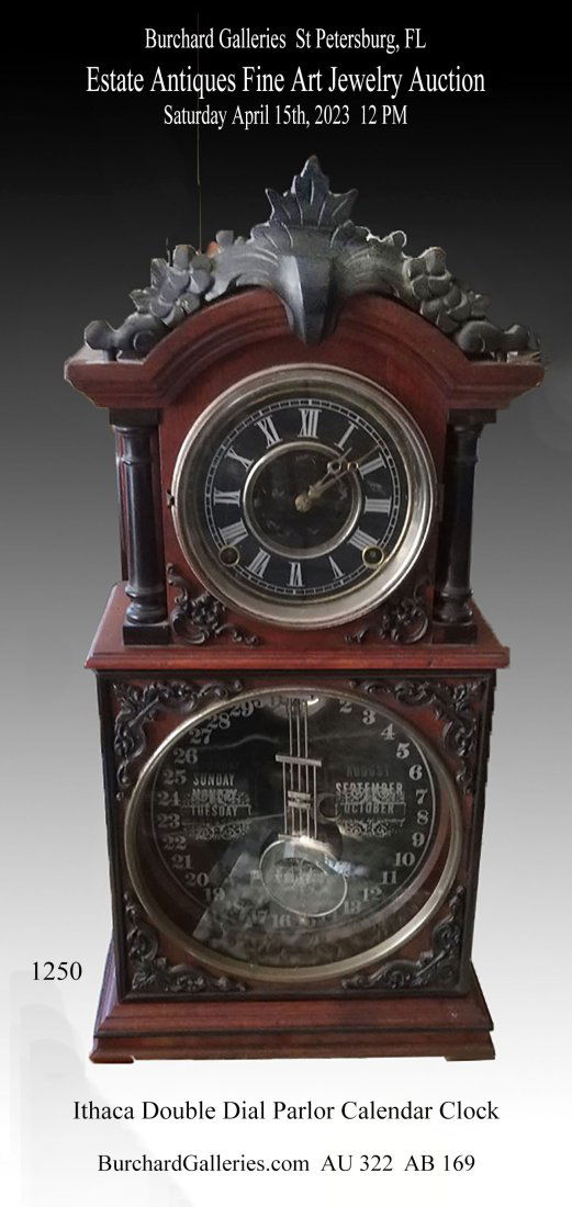 ITHACA 3 1/2 PARLOR CALENDAR CLOCK (1 of 6)