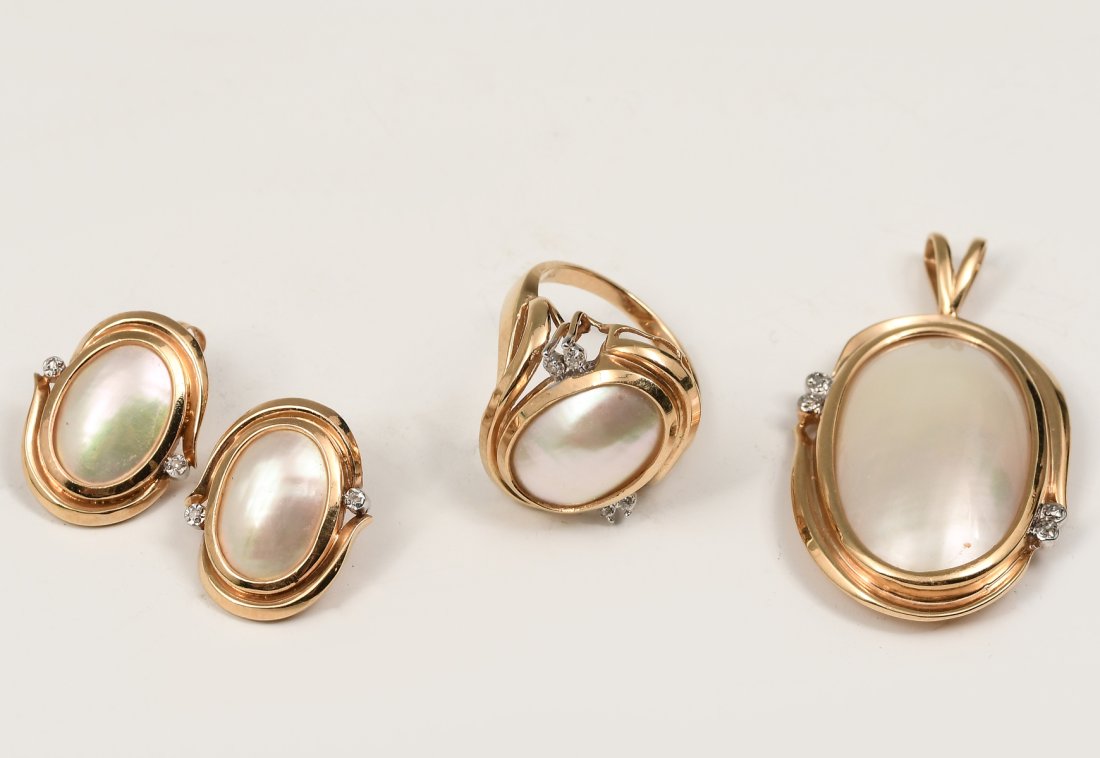 3PC 14K MABE' PEARL & DIAMOND SUITE (1 of 8)