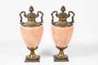 PAIR OF MARBLE & BRONZE URNS