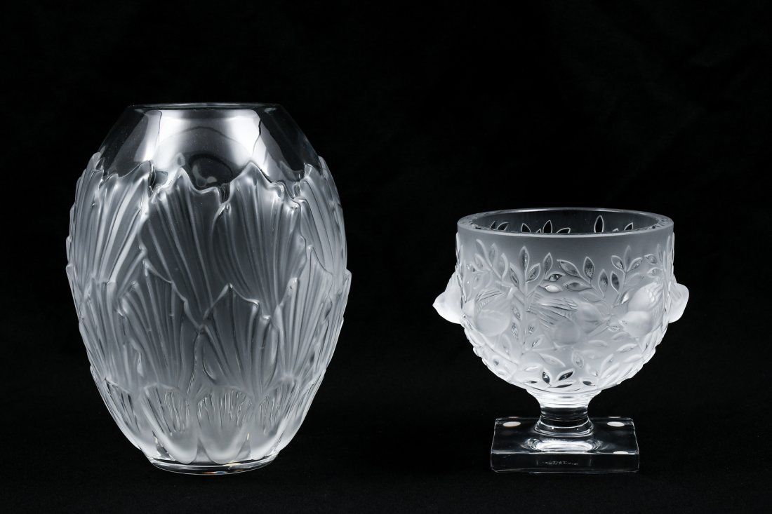 2 PC. LALIQUE CRYSTAL VASE & FOOTED BOWL (1 of 8)