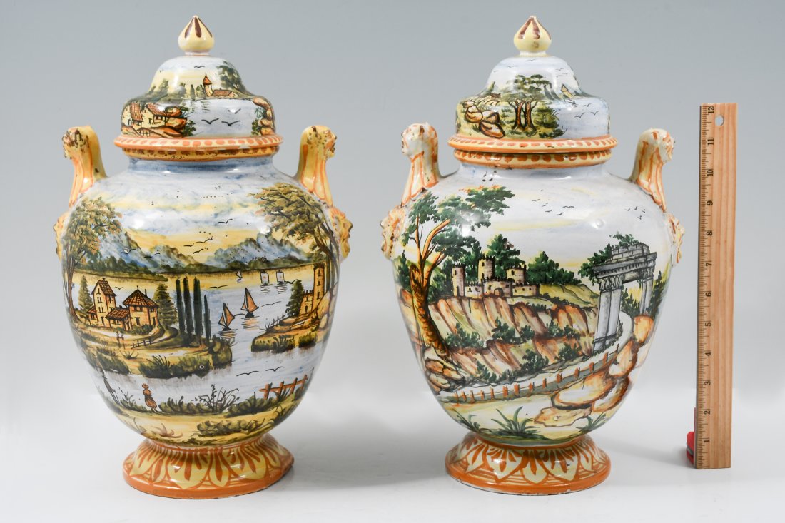PR OF ITALIAN MAJOLICA LIDDED JARS (1 of 6)