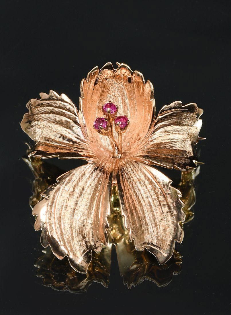 14K RUBY FLOWER BROOCH/PENDANT (1 of 4)