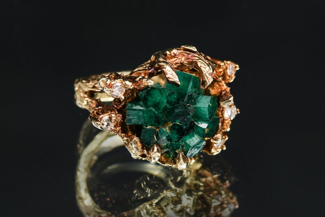14K SYNTH. EMERALD & DIAMOND RING (1 of 6)