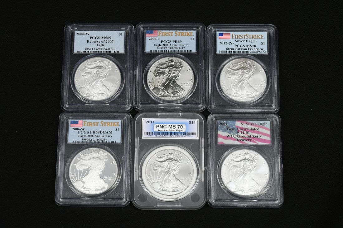 6 PC.  GRADED U.S. MINT SILVER AMERICAN EAGLES (1 of 4)