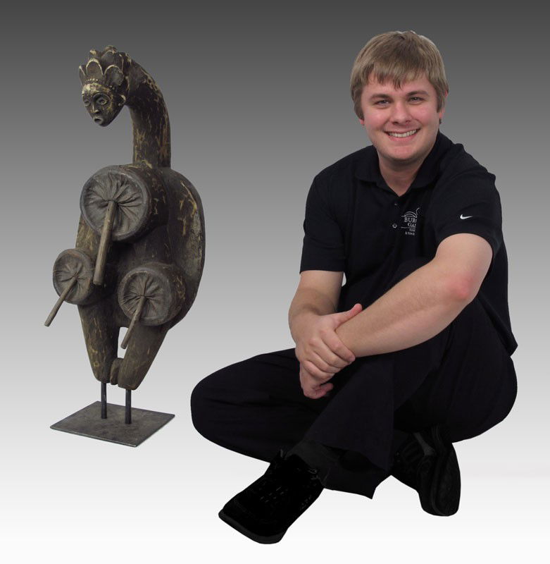 PUNA AFRICAN FIGURAL BELLOWS: PUNA AFRICAN FIGURAL BELLOWS: Puna Tribe, Gabon. On metal stand, approx. 38" x 16" x 14"