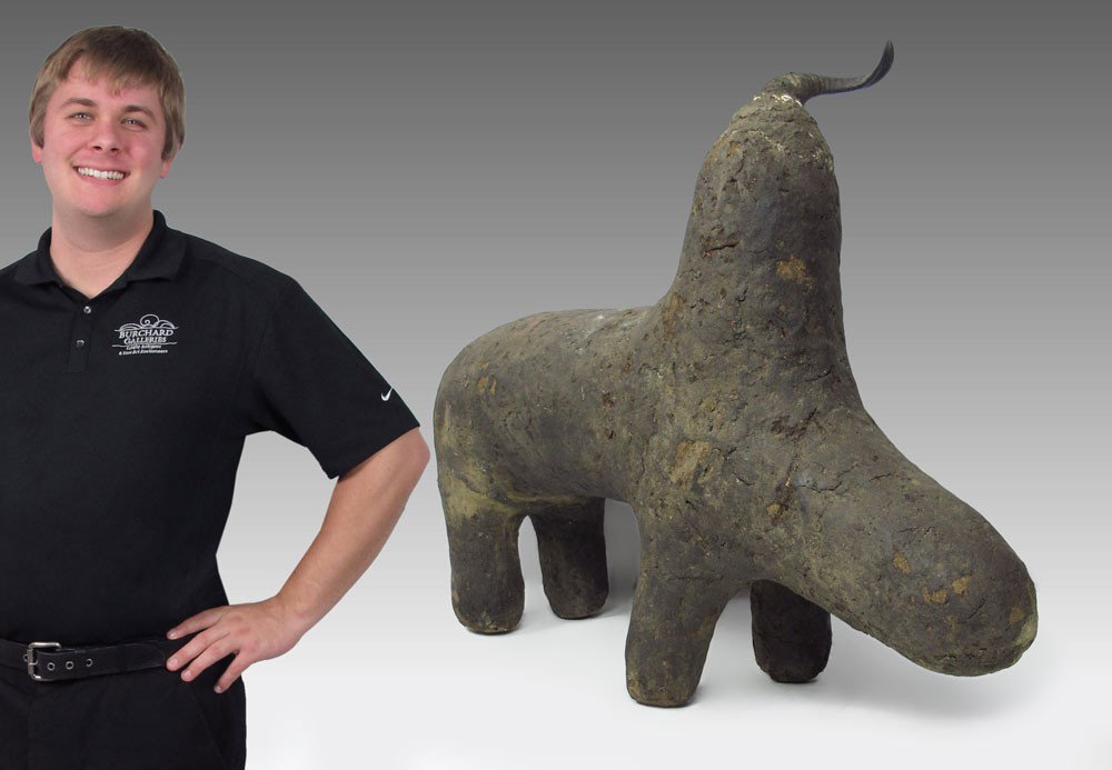 AFRICAN BOLI (BULL) FIGURE WITH HORN: AFRICAN BOLI (BULL) FIGURE WITH HORN: Dogon, Mali. approx. 34 1/2" x 46" x 13"