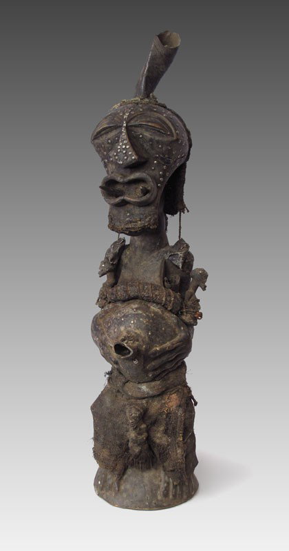 AFRICAN BUANGA POWER FIGURE: AFRICAN BUANGA POWER FIGURE: Songye tribe, Democratic Republic of Congo, approx. 46" x 12" x 12"