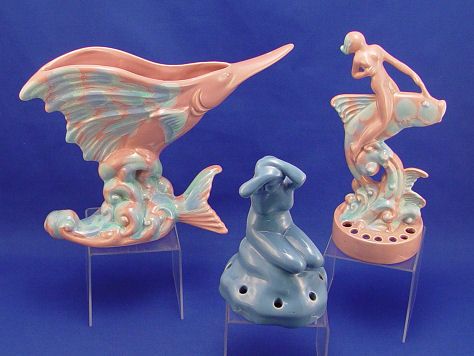 HAEGER ART DECO POTTERY 3 pc NUDE FISH FROGS - Sep 25, 2005 | Burchard