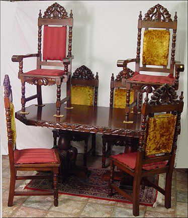 25 Gothic Style Dining Table And 6 Throne Type Chairs
