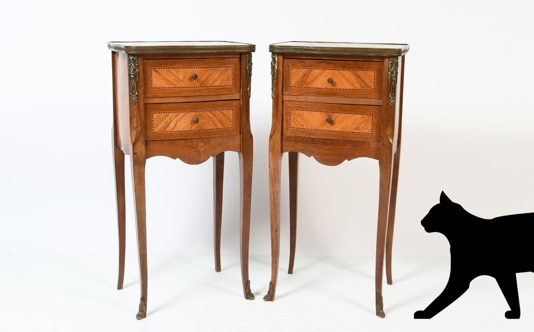 PAIR OF FRENCH MARBLE TOP 2 DRAWER STANDS (1 of 6)