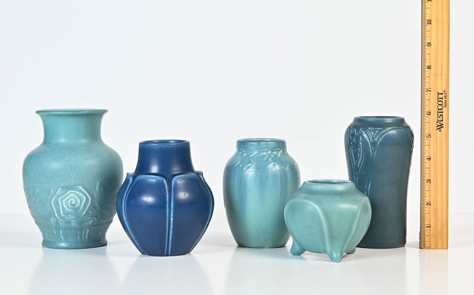5 PC. BLUE-GLAZED ROOKWOOD POTTERY VASES (1 of 6)