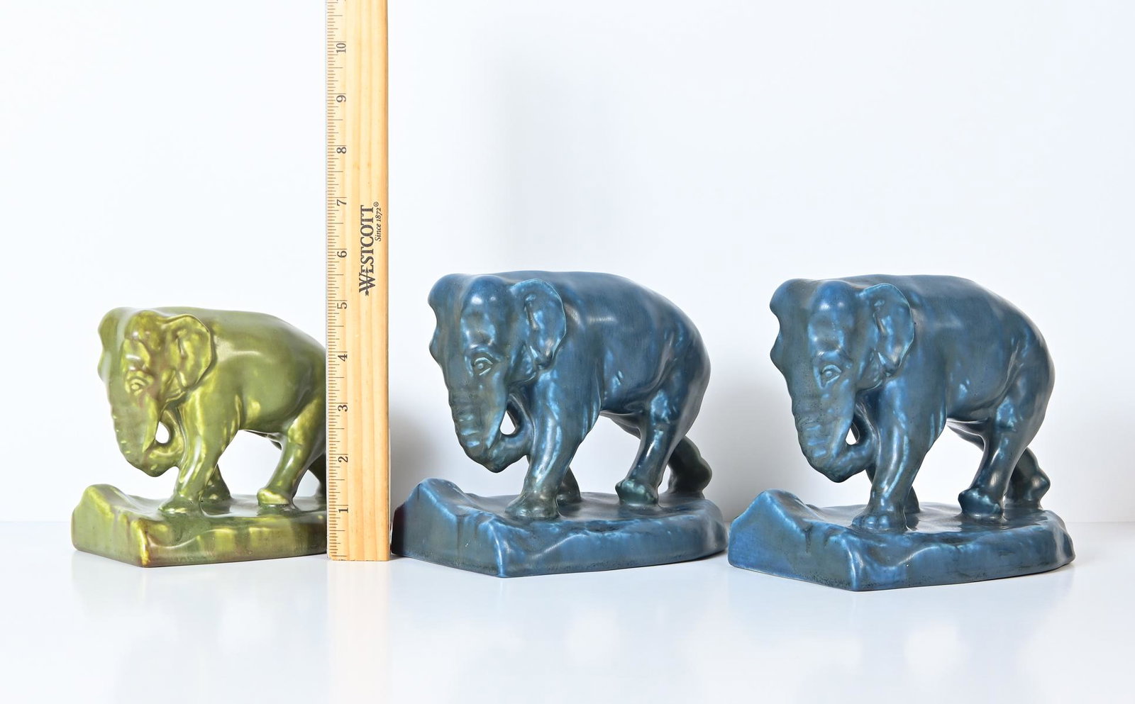 3 PC. ROOKWOOD POTTERY ELEPHANT BOOKENDS (1 of 6)