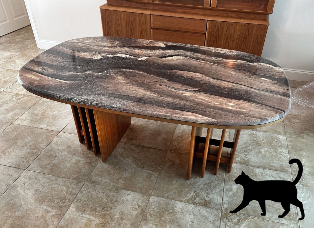 MID CENTURY MODERN MARBLE TOP TEAK DINING TABLE (1 of 3)
