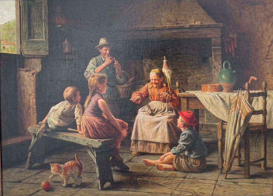 ITALIAN FAMILY GENRE PAINTING BY G. SANDRUCCI (1 of 5)