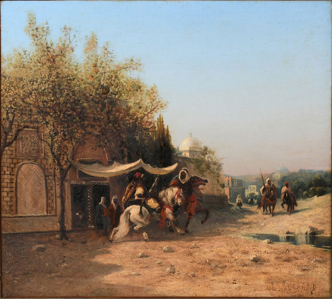 LARGE SIGNED ORIENTALIST PAINTING IN THE STYLE OF DELACROIX (1 of 4)