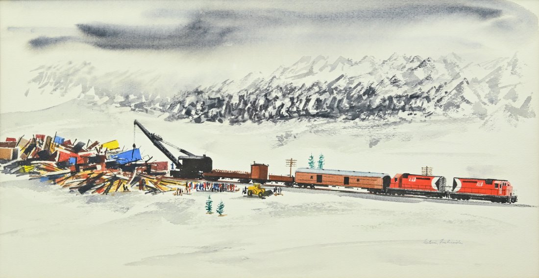 EDWIN FULWIDER PAINTING OF A TRAINWRECK (1 of 3)