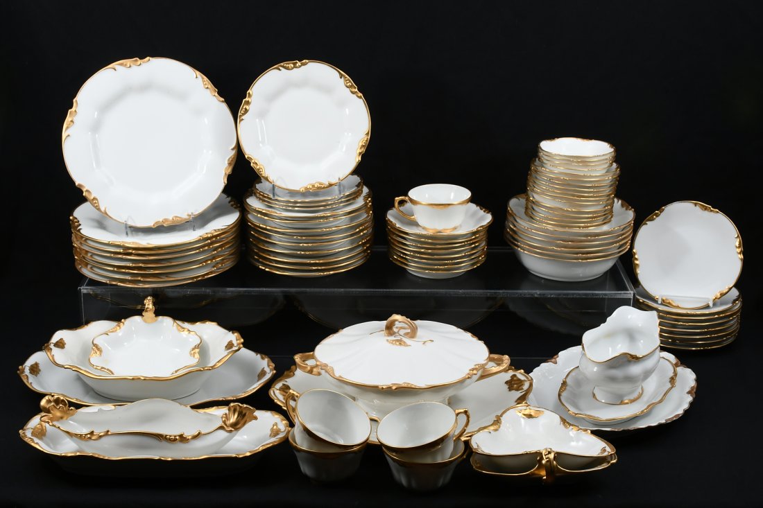 GOLD RIMMED FRENCH JPL LIMOGES PORCELAIN SERVICE (1 of 9)