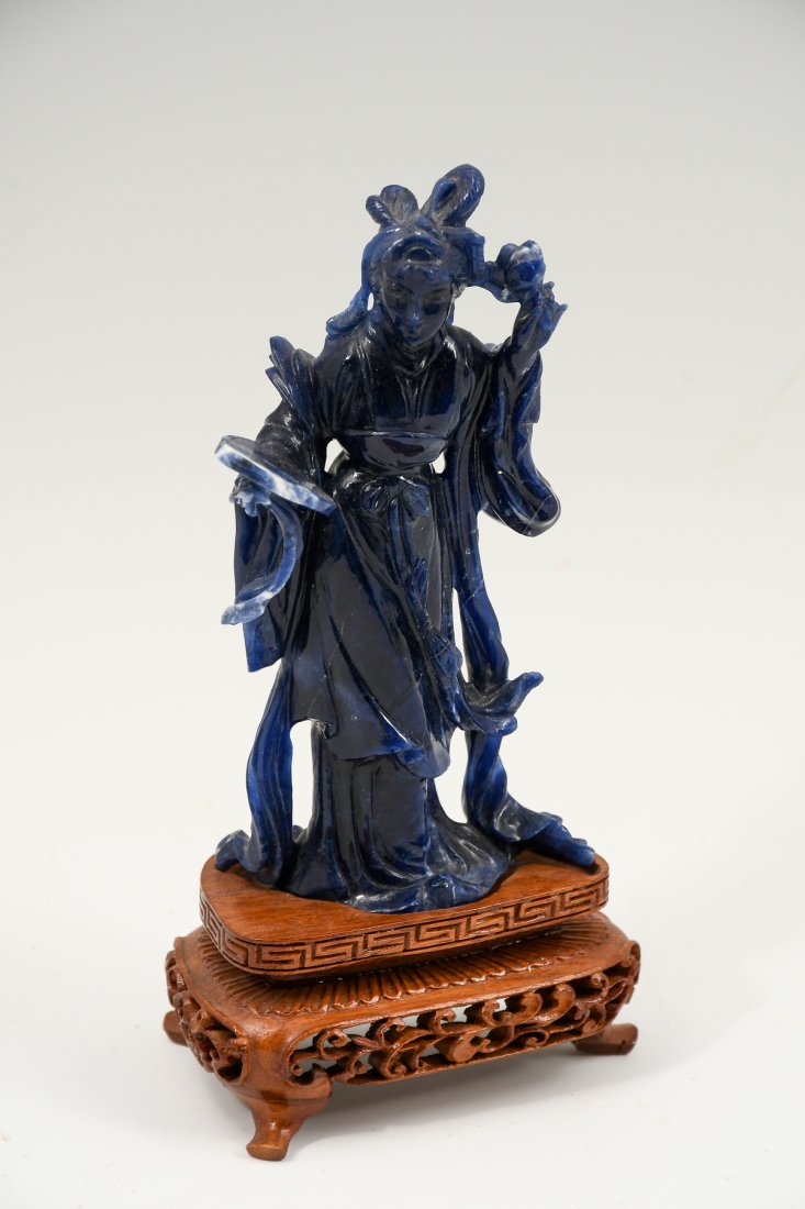 CHINESE CARVED LAPIS QUAN YIN ON STAND (1 of 5)