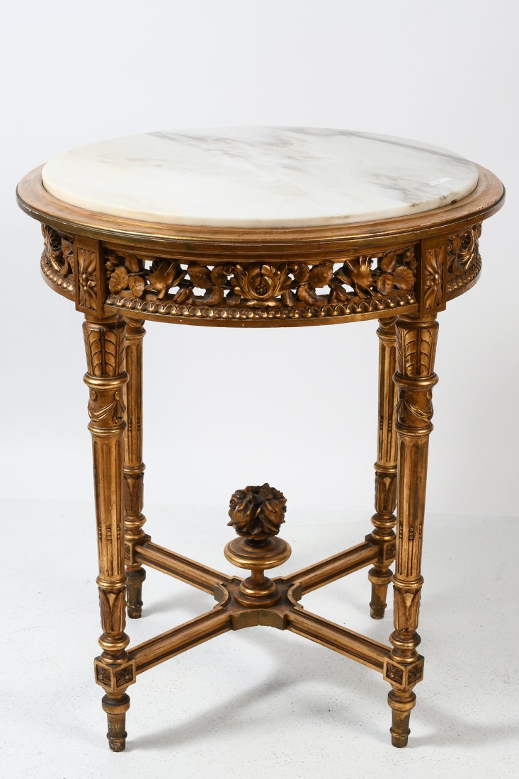 FRENCH CARVED & GILT MARBLE TOP LAMP TABLE (1 of 6)