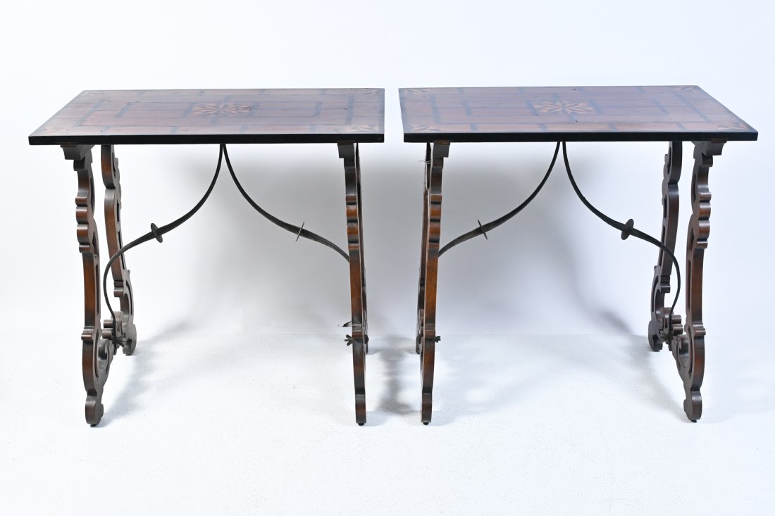 PAIR OF VICTORIAN INLAID TRESTLE TABLES (1 of 6)