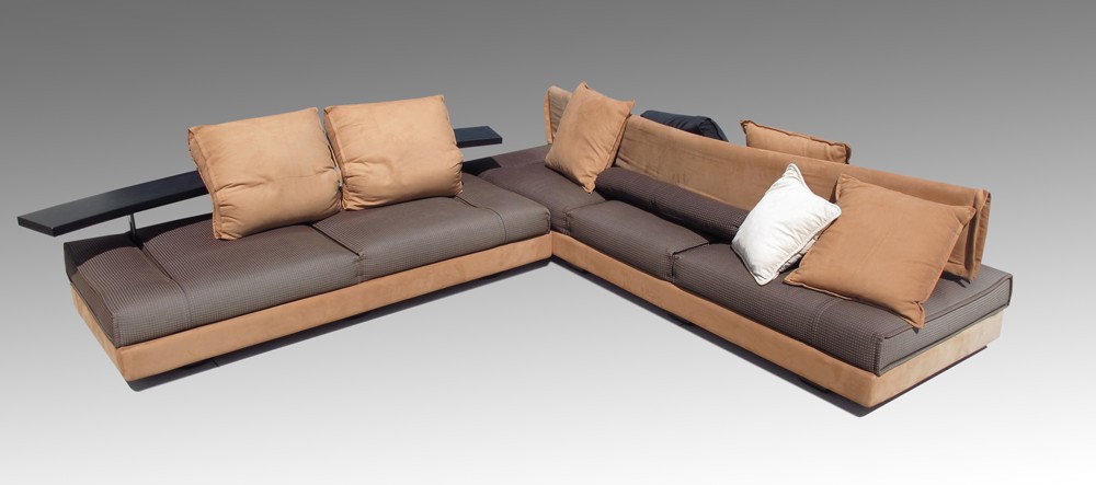 MAURO LIPPARINI SAPORITI ITALIAN DESIGNER SOFA: THE AVEDON SOFA DESIGNED BY MAURO LIPPARINI FOR SAPORITI: Two units with sliding and adjustable back rests. The soft back and the black laminate supports adjust for central meeting "developed in order