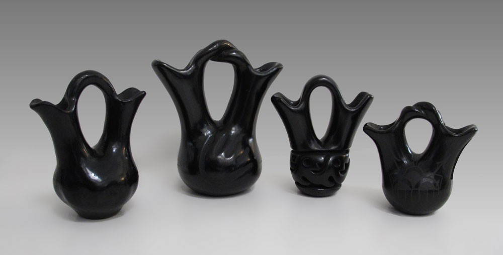 4 Piece Santa Clara Pottery Black Wedding Vases
