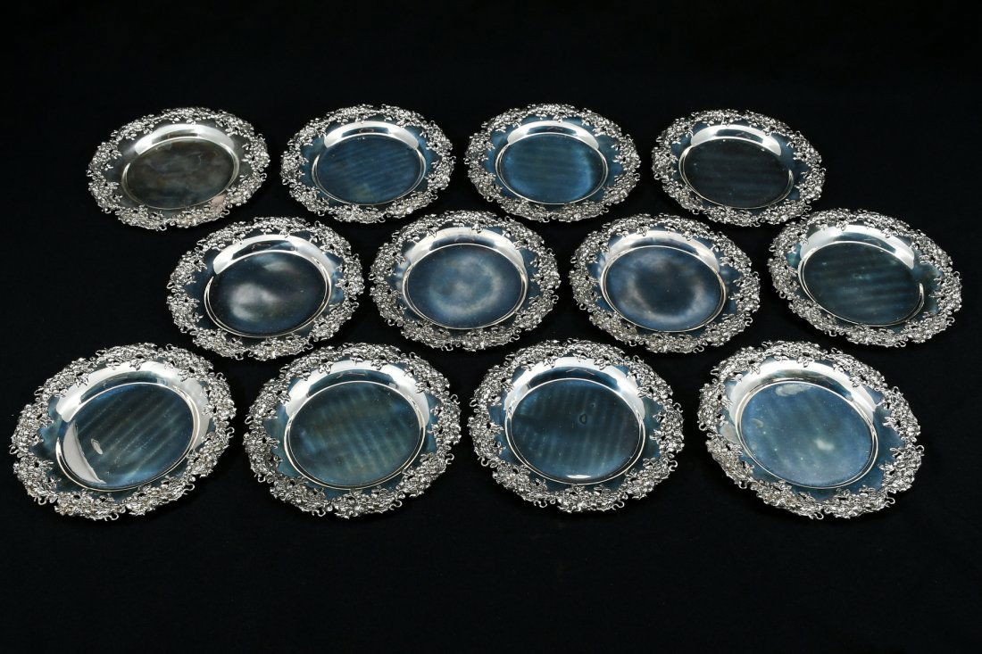 12 PC. MAUSER MFG CO. STERLING BREAD PLATES (1 of 7)