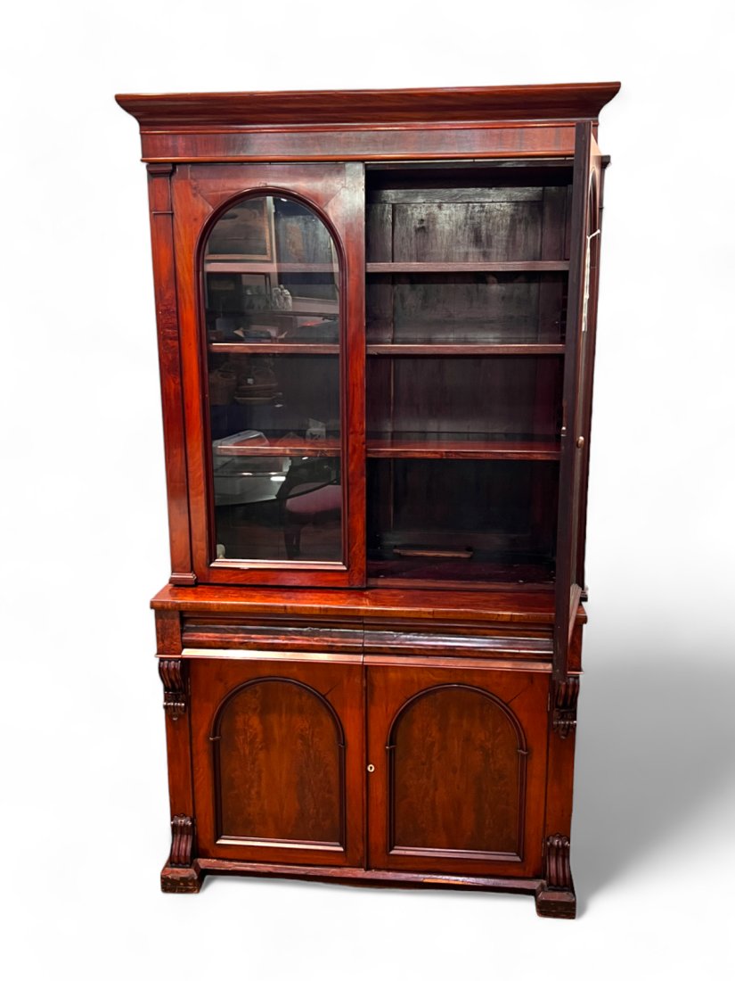 19TH-C. FLAME MAHOGANY CHINA CABINET / BOOKCASE (1 of 4)
