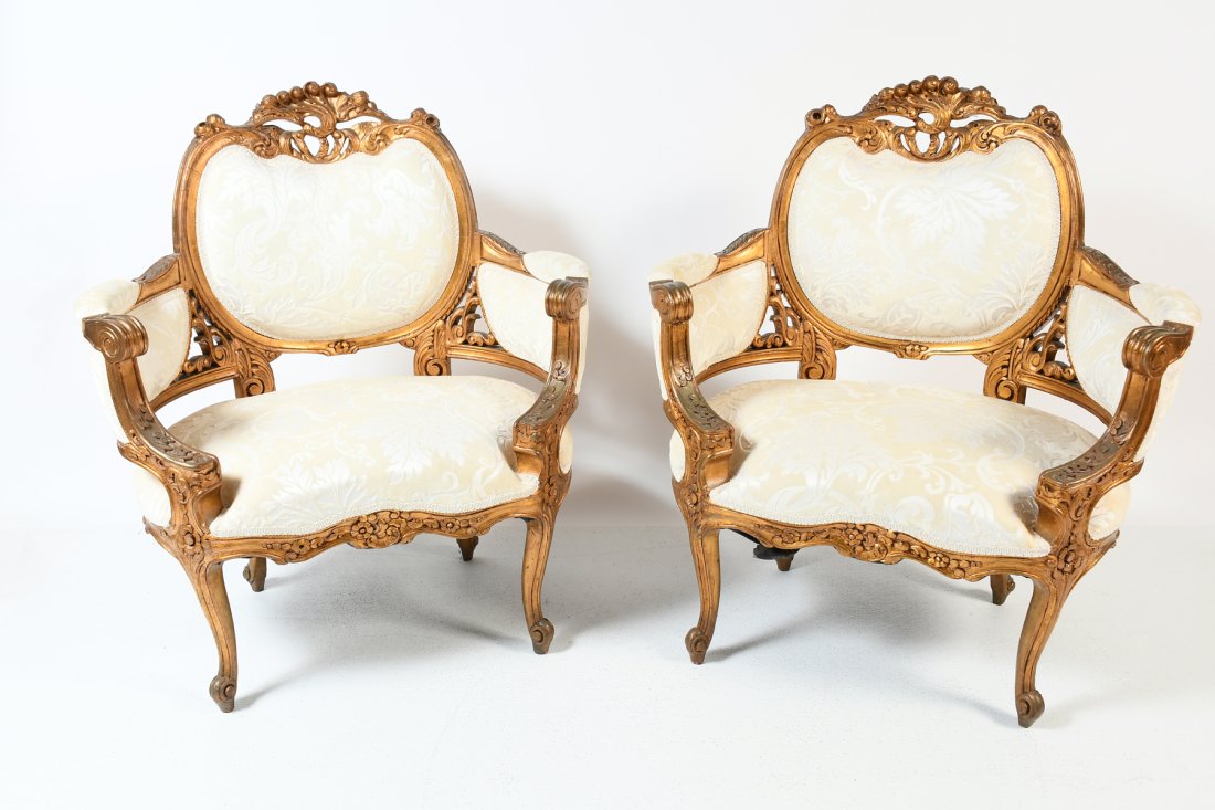 PR. EARLY FRENCH GILDED WOOD ARMCHAIRS (1 of 4)