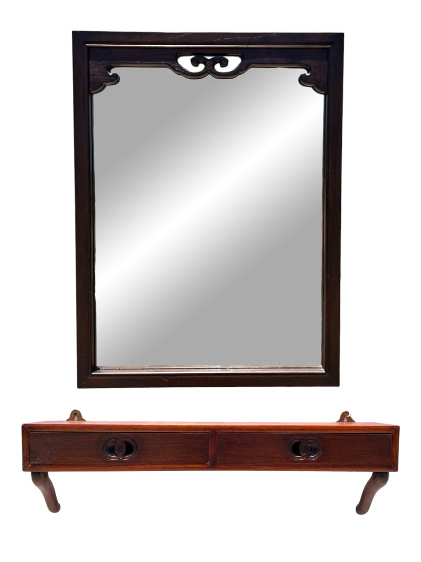 2 PC. CHINESE ROSEWOOD WALL SHELF & MIRROR (1 of 3)