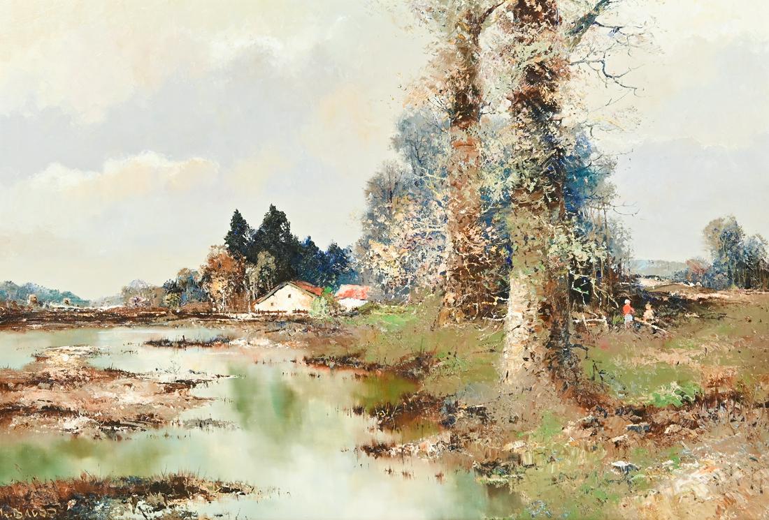 LARGE WILLI BAUER RIVERSIDE LANDSCAPE PAINTING WIT (1 of 5)