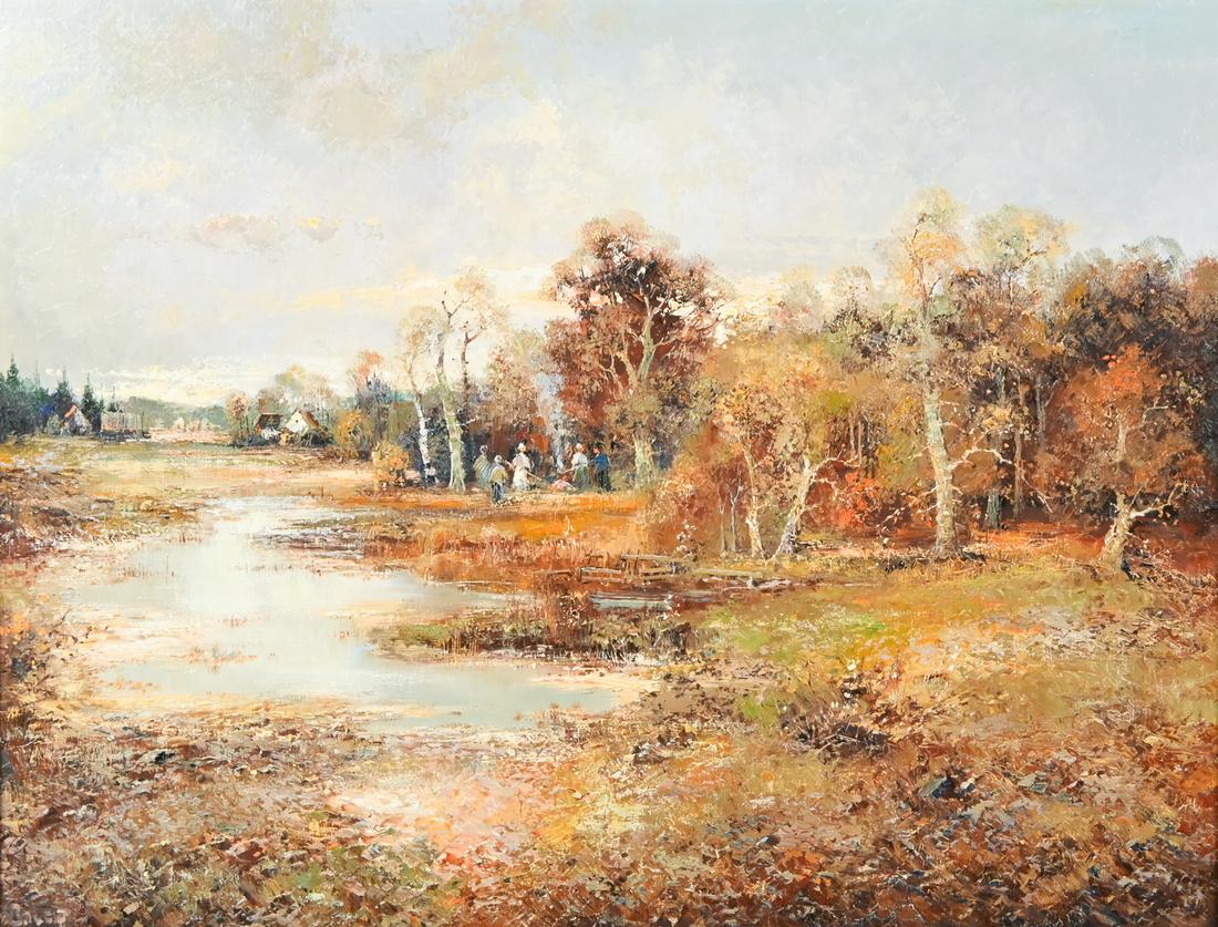 LARGE WILLI BAUER LANDSCAPE PAINTING WITH FIGURES (1 of 6)