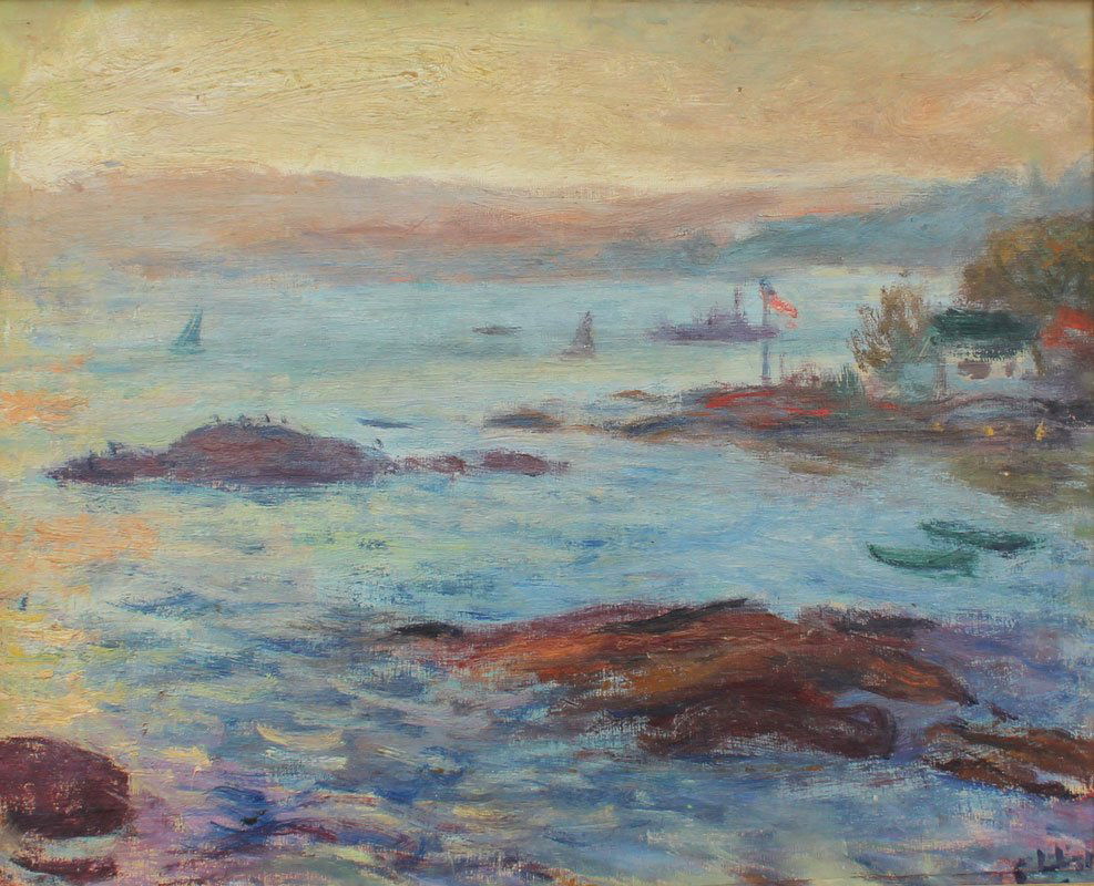 ROBERT PHILIPP GLOUCESTER PAINTING: PHILIPP, Robert, (1895-1981): ''Gloucester Mass'' 15 1/4'' x 12 1/4'' OIL/Canvas, signed lower right and on reverse: Gloucester Mass 1950 .37 Robert Philipp