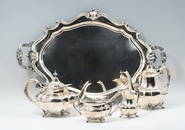 4 PC. REED & BARTON STERLING TEA SET & PLATED TRAY