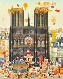 HIRO YAMAGATA SERIGRAPH "NOTRE DAME": HIRO YAMAGATA SERIGRAPH "NOTRE DAME": 32" x 26", pencil signed lower right, numbered lower left 137/300, framed, 40" x 34".