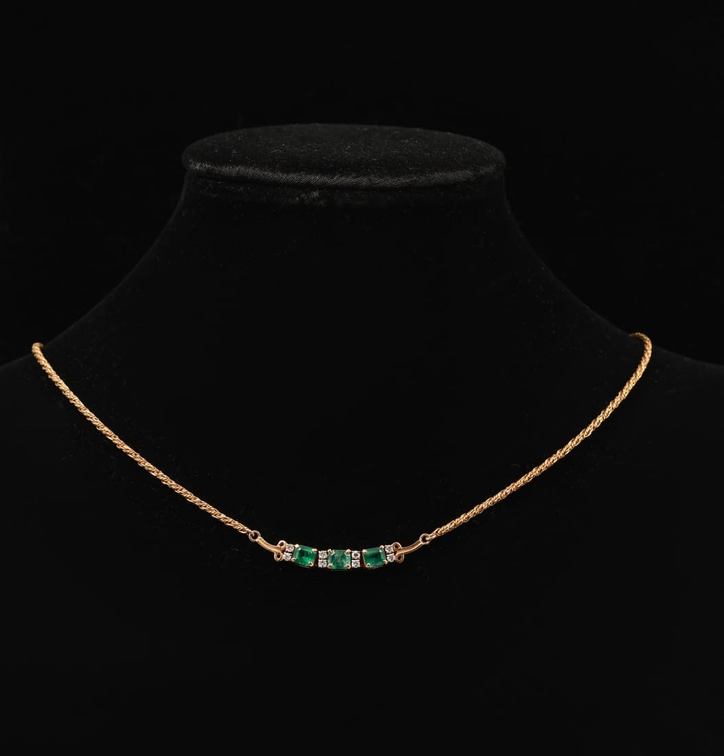 14K YELLOW GOLD, EMERALD, AND DIAMOND ROPE CHAIN NECKLACE (1 of 5)