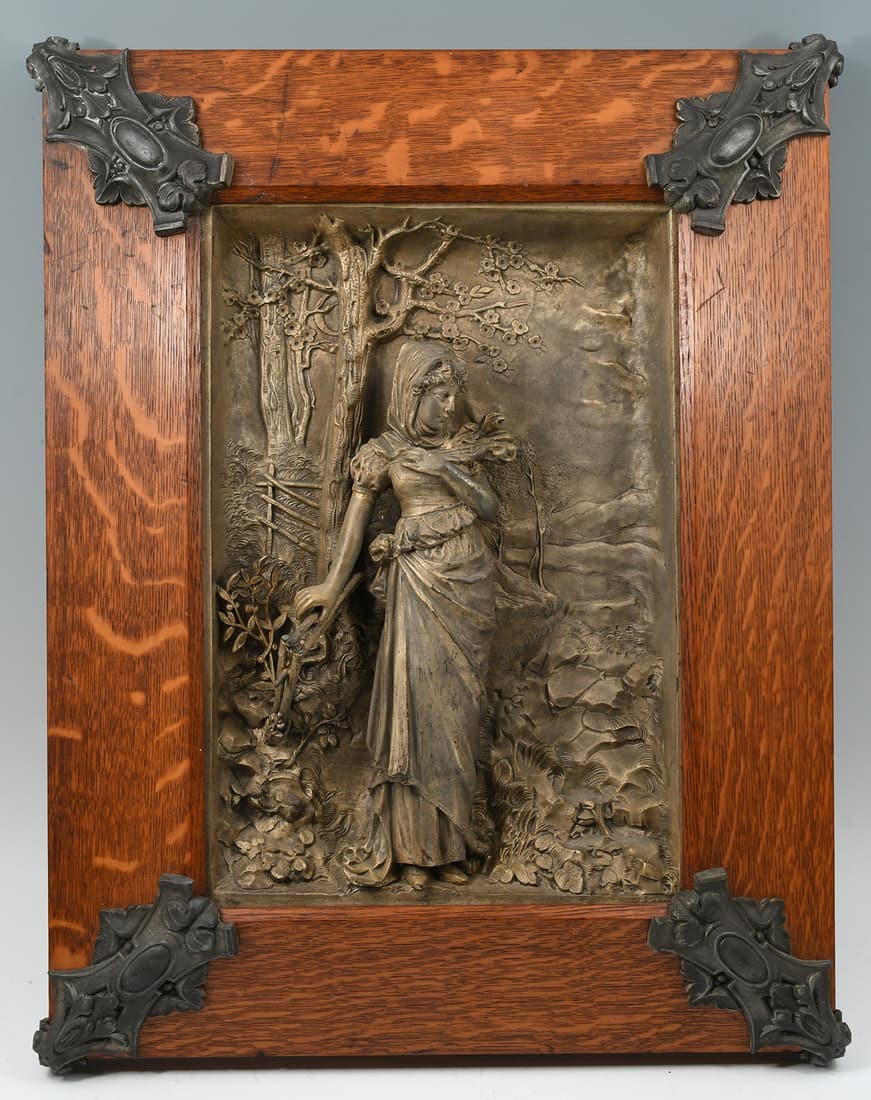 HEAVY SILVERED METAL VICTORIAN RELIEF PLAQUE (1 of 4)