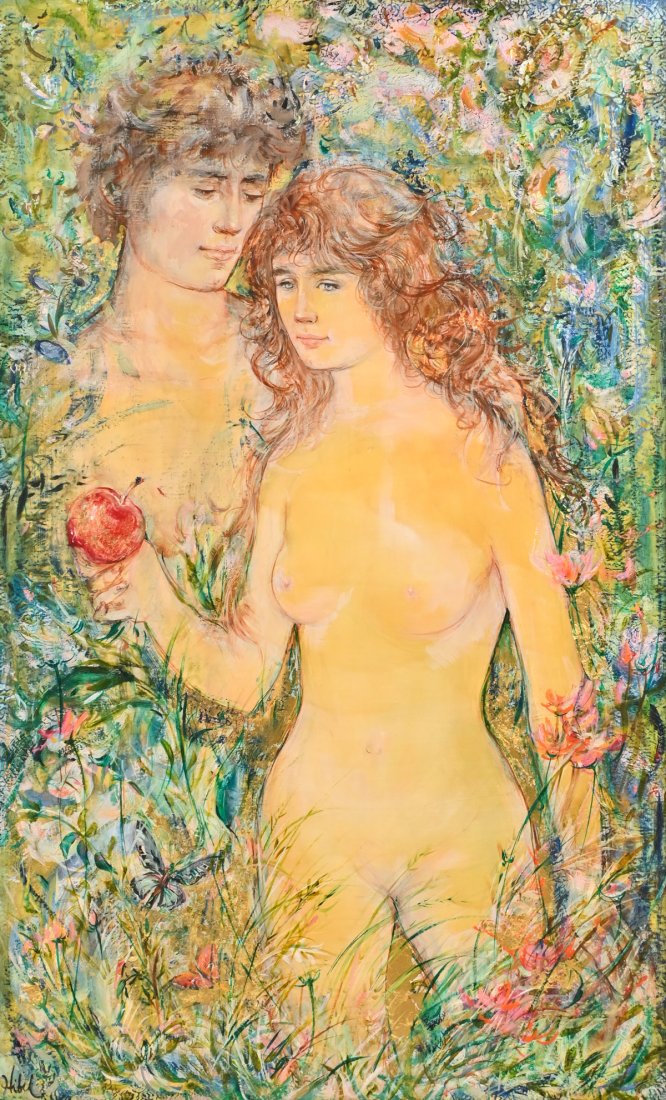 LARGE ORIGINAL EDNA HIBEL ADAM AND EVE PAINTING (1 of 5)