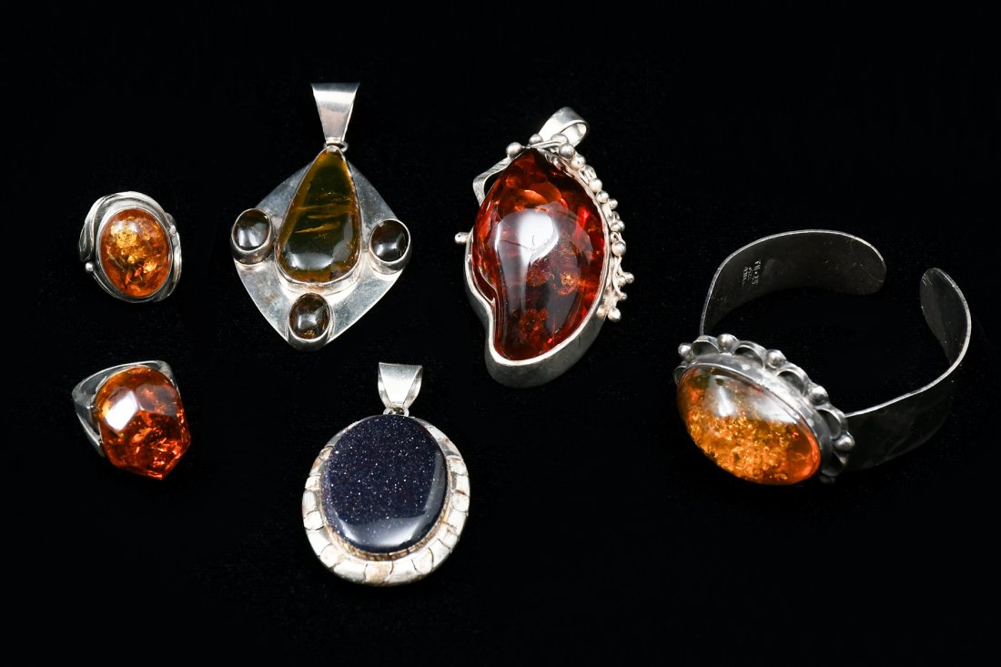 6 PIECE LOT AMBER AND STERLING JEWELRY (1 of 6)
