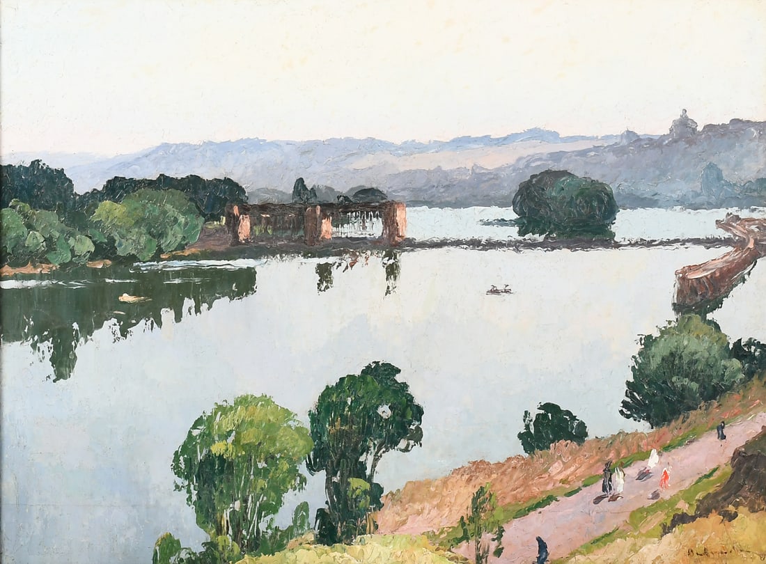 GASTON BALANDE OIL PAINTING "LA MARNE": BALANDE, Gaston, (French, 1880-1971): ''La Marne'', Oil/Wood Panel, 30'' x 37'', titled verso, framed.