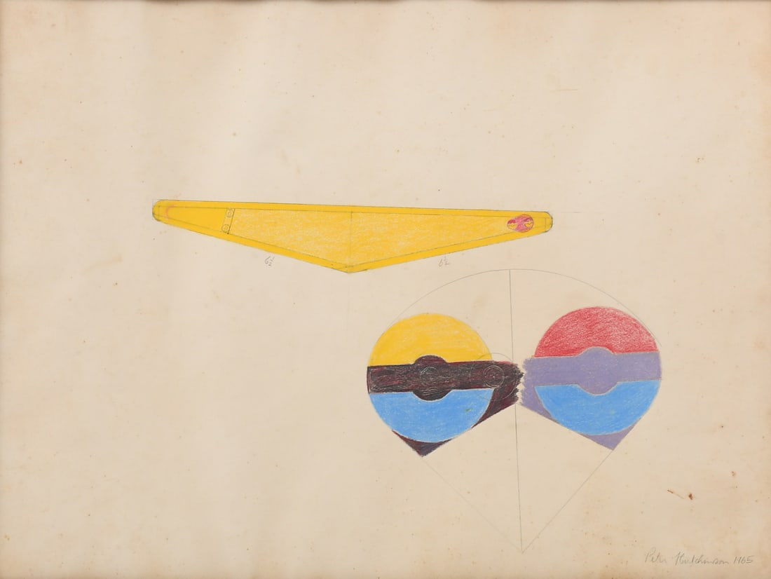 PETER HUTCHINSON CRAYON/PAPER MIDCENTURY DRAWING: HITCHINSON, Peter, (American, 1930-): Untitled, Crayon/Paper, sight size 17.5" x 23.5", pencil signed lower right, dated '65, framed, 19.25" x 25.25", no glass, Sachs gallery label verso.