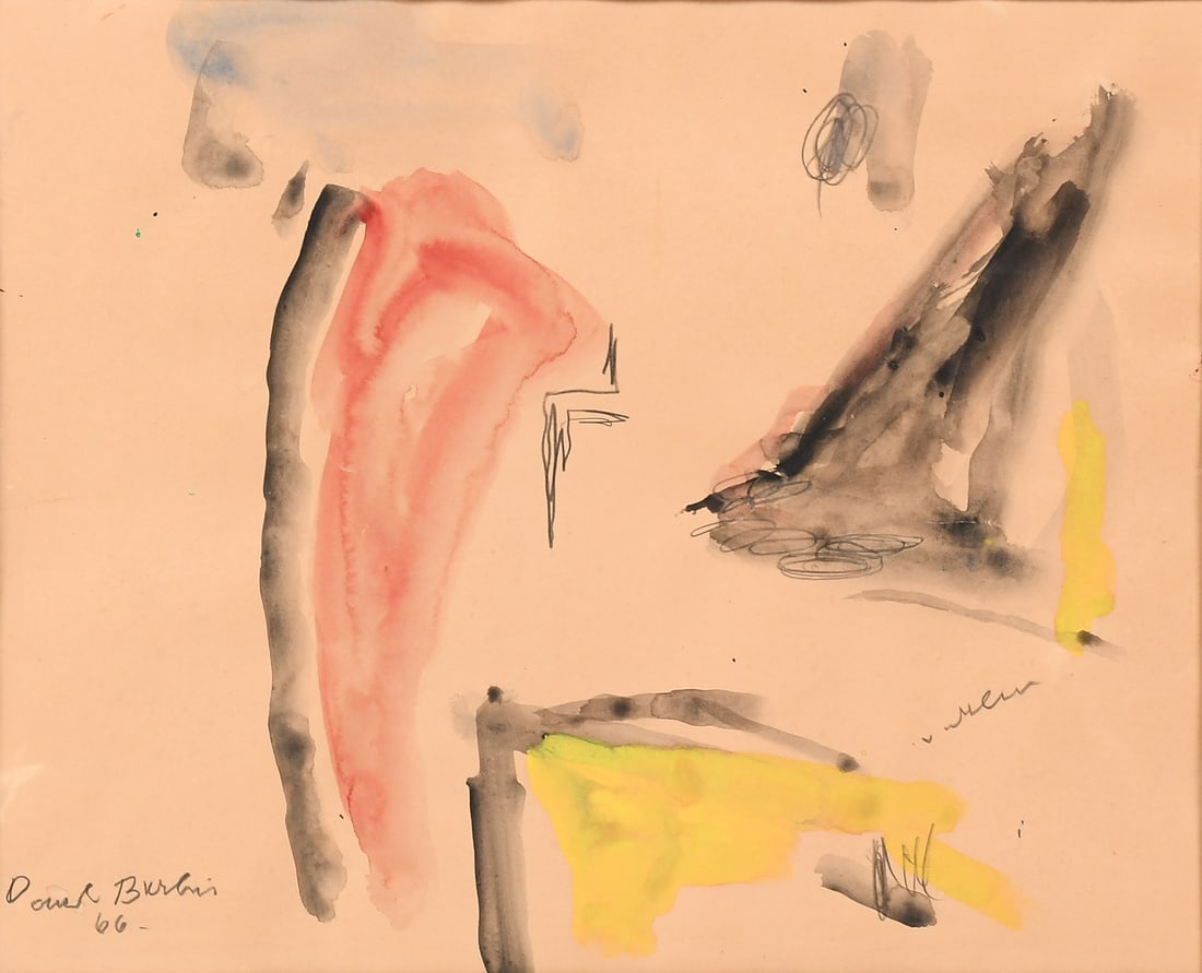 PAUL BURLIN PAINTING "DIGRESSIONS 24": BURLIN, Paul, (American, 1886-1969): "Digressions 24", Watercolor, sight size 13.5" x 16.5", signed lower left and dated '66, Grace Borgenight Gallery, Madison Ave, New York label verso, framed, 20.25