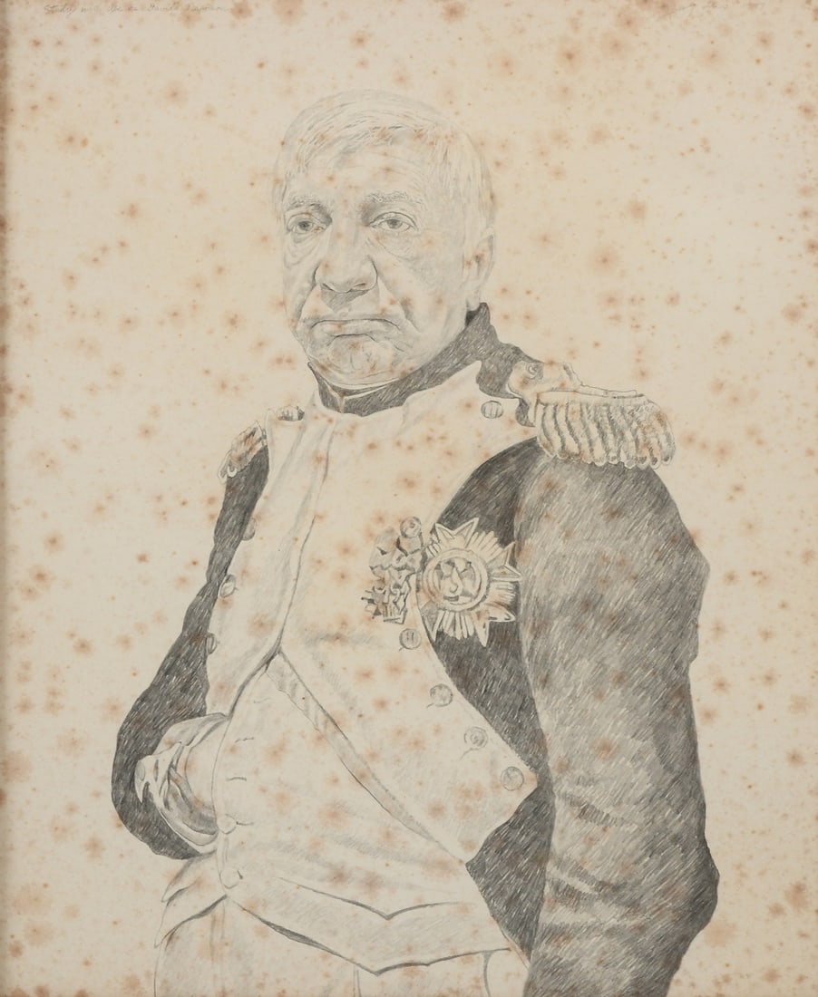 JOSEF LEVI DRAWING ABE SACHS AS NAPOLEON: LEVI, Josef, (American, 1938-): "Abe Sachs as Davis' Napoleon", sight size 18" x 15", titled upper left, signed upper right and dated 1977, framed, 27.25" x 20.25".