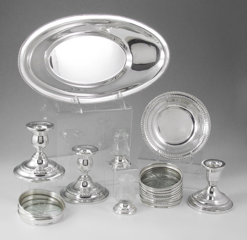 ESTATE STERLING SILVER COLLECTION: ESTATE STERLING SILVER COLLECTION: Approx. 18 pieces to include 1) Hunt Silver vegetable, 2 1/4'' h. x 12 5/8'' x 6 3/4''. 2) Watson bowl with reticulated rim, 5 1/2'' dia. 3) Pair Preisner weighted c