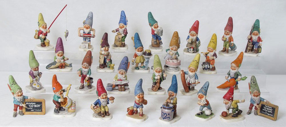 LOT OF 26 CO-BOY FIGURINES BY GOEBEL: LOT OF 26 CO-BOY FIGURINES BY GOEBEL: To include, two sign holders - one in German, one in English (small chip on tip of pencil), Petri, Fips, Porz, Jack, Tom, Kuni, Bob, Mark, Max, Mike, John (note b