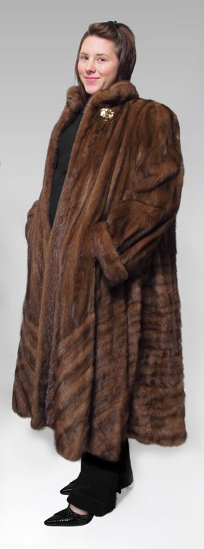 CUSTOM MADE FULL LENGTH MINK COAT: CUSTOM MADE FULL LENGTH MINK COAT: Made in Greece of minks from the USA, fully lined, upright collar and single rolled cuffs, large single button plus hooks, tagged size 44 (14/16 US), measures approx