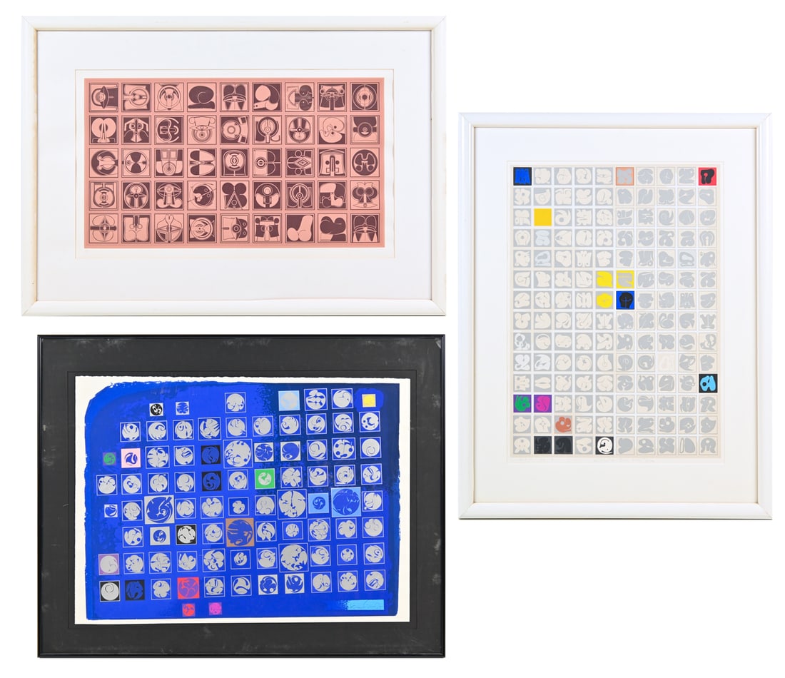 3 KAWASHIMA MCM SILKSCREEN PRINTS: KAWASHIMA, Takeshi, (Japanese/American, 1930-): 3 Silkscreens, 1) "J.T.H. No. 1", sight size 21.5" x 30", pencil signed lower right, titled midmargin, numbered 52/100, framed, 28.5" x 36.25"; 2) "J.T.