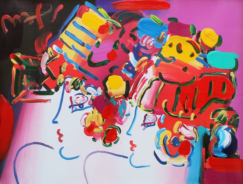 PETER MAX MIXED MEDIA MONDRIAN LADIES: MAX, Peter, (American, 20th C): "Mondrian Ladies", Mixed Media Acrylic and Lithograph, sight size 17" x 23", frame with minor wear, 30" x 36".