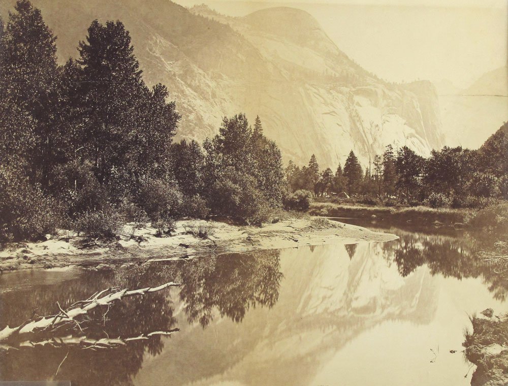CARLETON WATKINS NORTH DOME YOSEMITE PHOTOGRAPH: WATKINS, Carleton E. (American, 1829-1916): Large format albumen print of scene of North Dome at Yosemite. Sight size 15 3/4" x 20 1/2", framed and matted 21 1/2" x 26 1/2".